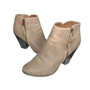 Charlotte Russe Taupe Side Zip Double Tassels Stacked Heel Booties Size 6